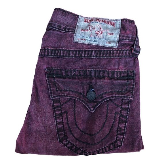 TRUE Religion Jeans Size 32 STRAIGHT Red - Picture 1 of 6